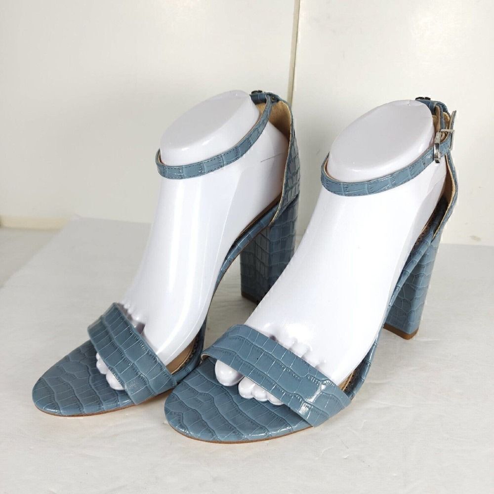 Sam Edelman Women's Yaro US 9,5M Crocodile Leather Heather Blue Heel Sandals